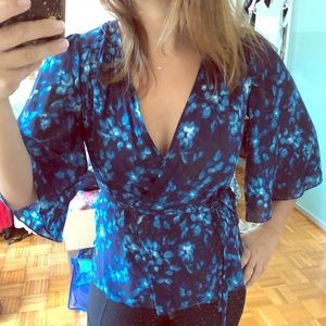 JIGSAW silk wrap blouse blue/Indigo US 4